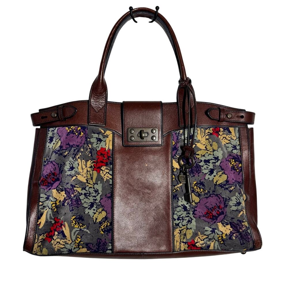 FOSSIL Vintage‎ Reissue Large Leather/Tapestry Weekender Purse Bag Boho
